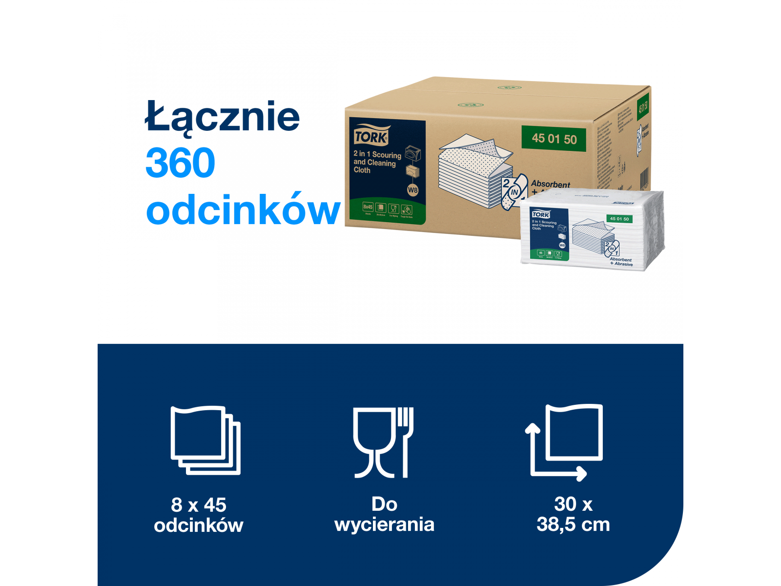 Ściereczki do szorowania Tork 450150 2w1 Kart 8 x 45 listków